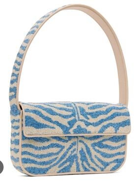 Staud Tommy Shoulder Bag - Blue and Cream Zebra-Print
